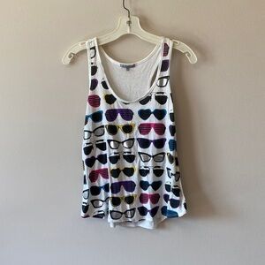 Charlotte Russe White Tank Top with Multicolor Sunglasses Print